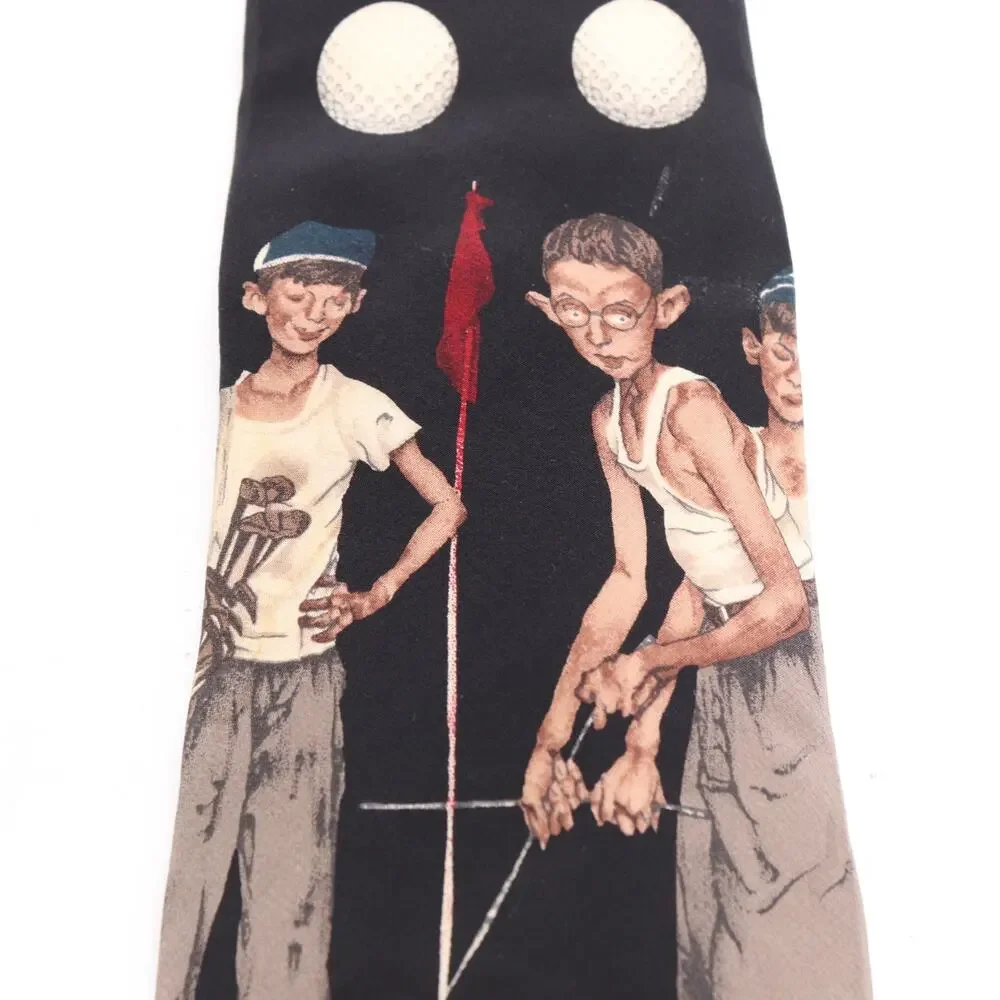Norman Rockwell Golf Tie Mens 58 in Silk Wide Putters Balls Classic Art